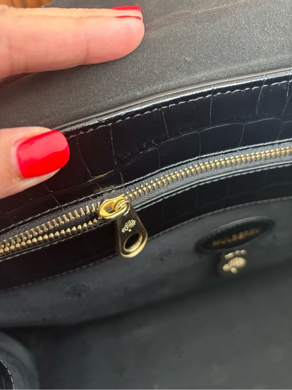 Mulberry Black Croc-Effect Bayswater Top-Handle Satchel with Gold Hardware - Picture 15 of 16